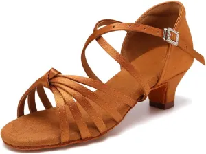 HIPPOSEUS Women's Professional Latin Dance Practice Shoes Open Toe Salsa and Bachata Dancing Shoes Kitten Heel