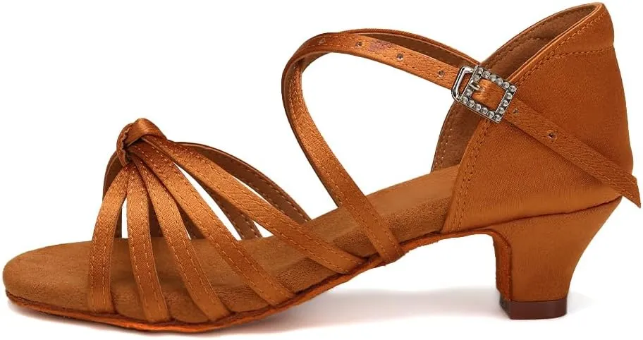 HIPPOSEUS Women's Professional Latin Dance Practice Shoes Open Toe Salsa and Bachata Dancing Shoes Kitten Heel