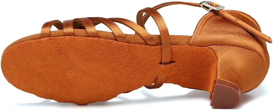 HIPPOSEUS Women's Professional Latin Dance Practice Shoes Open Toe Salsa and Bachata Dancing Shoes Kitten Heel