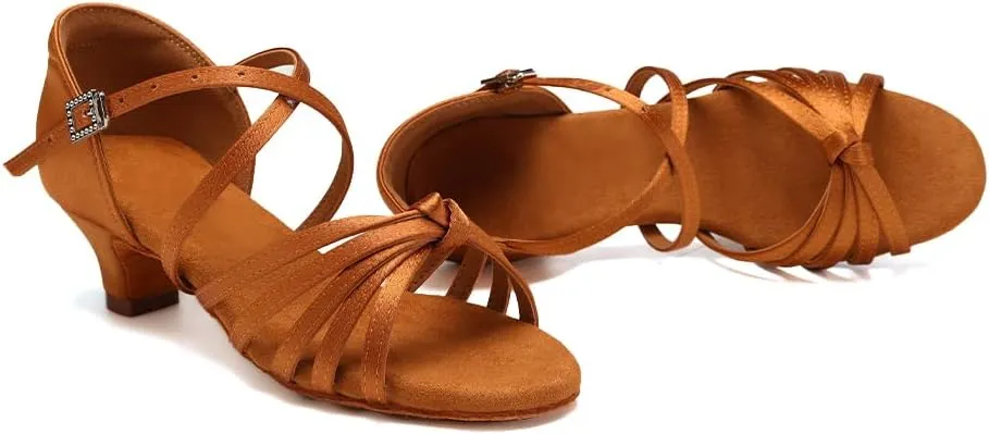 HIPPOSEUS Women's Professional Latin Dance Practice Shoes Open Toe Salsa and Bachata Dancing Shoes Kitten Heel