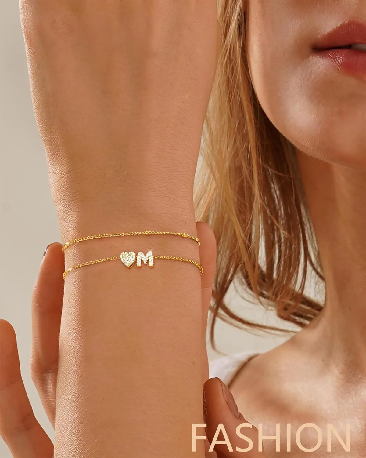 Honsny Dainty Initial Bracelets for Women Trendy 18K Gold Plated A-Z Heart Letter Charm Non Tarnish Layered Cute Bracelet Bridesmaid Jewelry