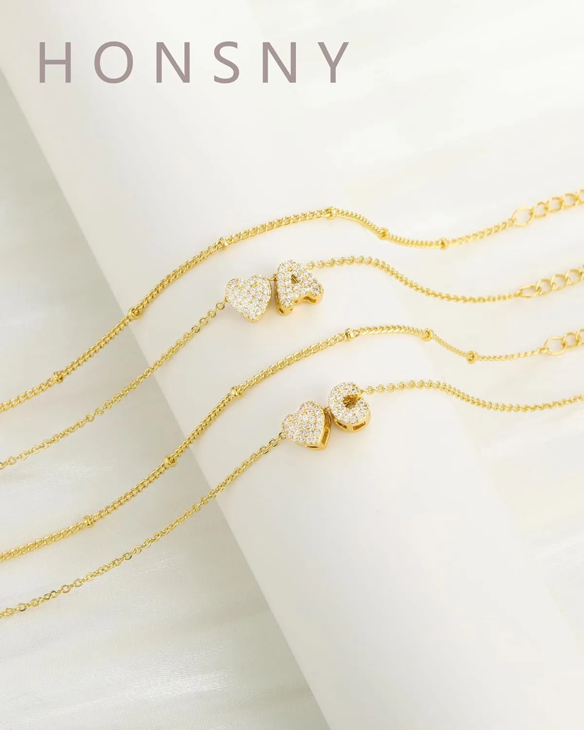 Honsny Dainty Initial Bracelets for Women Trendy 18K Gold Plated A-Z Heart Letter Charm Non Tarnish Layered Cute Bracelet Bridesmaid Jewelry