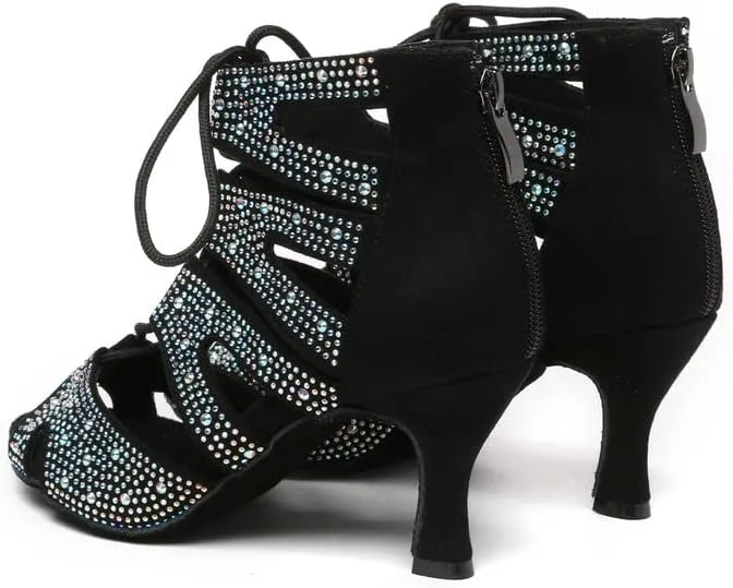 HROYL Women Latin Dance Shoes Salsa Ballroom Ankle Dance Boots Performance Party Dancing Shoes,Model YCL570