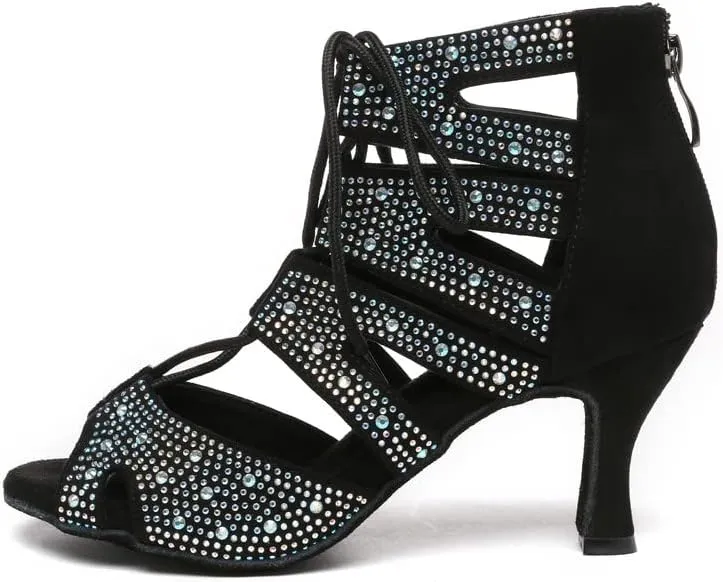 HROYL Women Latin Dance Shoes Salsa Ballroom Ankle Dance Boots Performance Party Dancing Shoes,Model YCL570