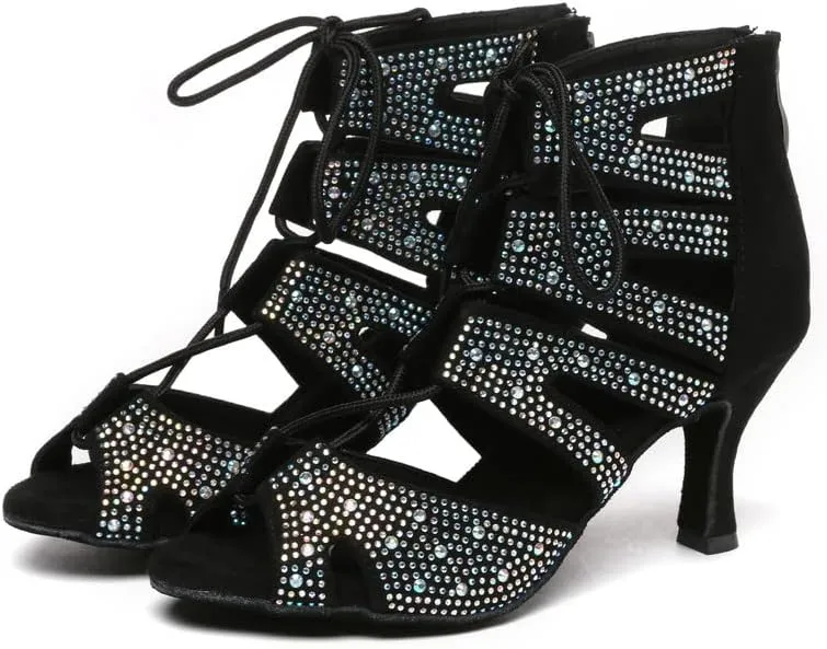 HROYL Women Latin Dance Shoes Salsa Ballroom Ankle Dance Boots Performance Party Dancing Shoes,Model YCL570