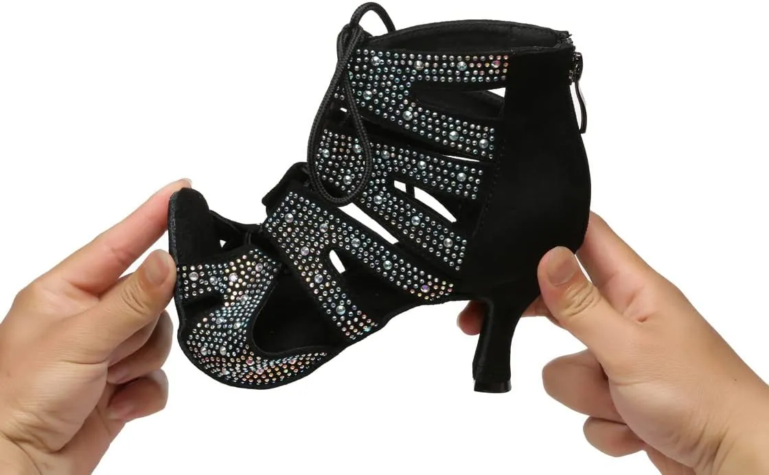 HROYL Women Latin Dance Shoes Salsa Ballroom Ankle Dance Boots Performance Party Dancing Shoes,Model YCL570