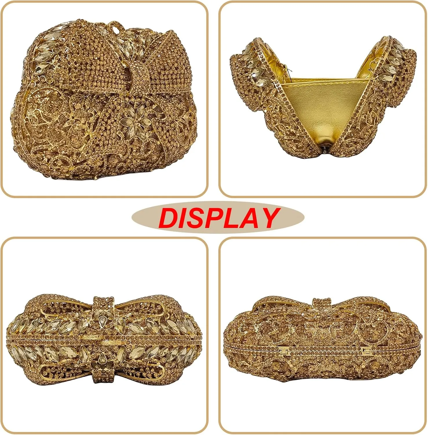 HUANG ZHUANG Crystal Clutch Bowknot Women Elegant Handbag For Wedding Prom Banquet Purses Party Bag