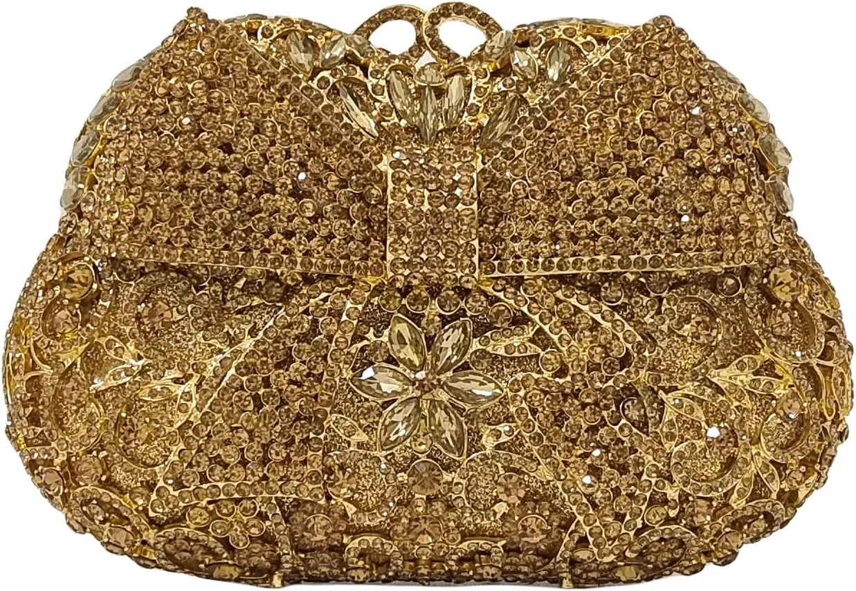 HUANG ZHUANG Crystal Clutch Bowknot Women Elegant Handbag For Wedding Prom Banquet Purses Party Bag