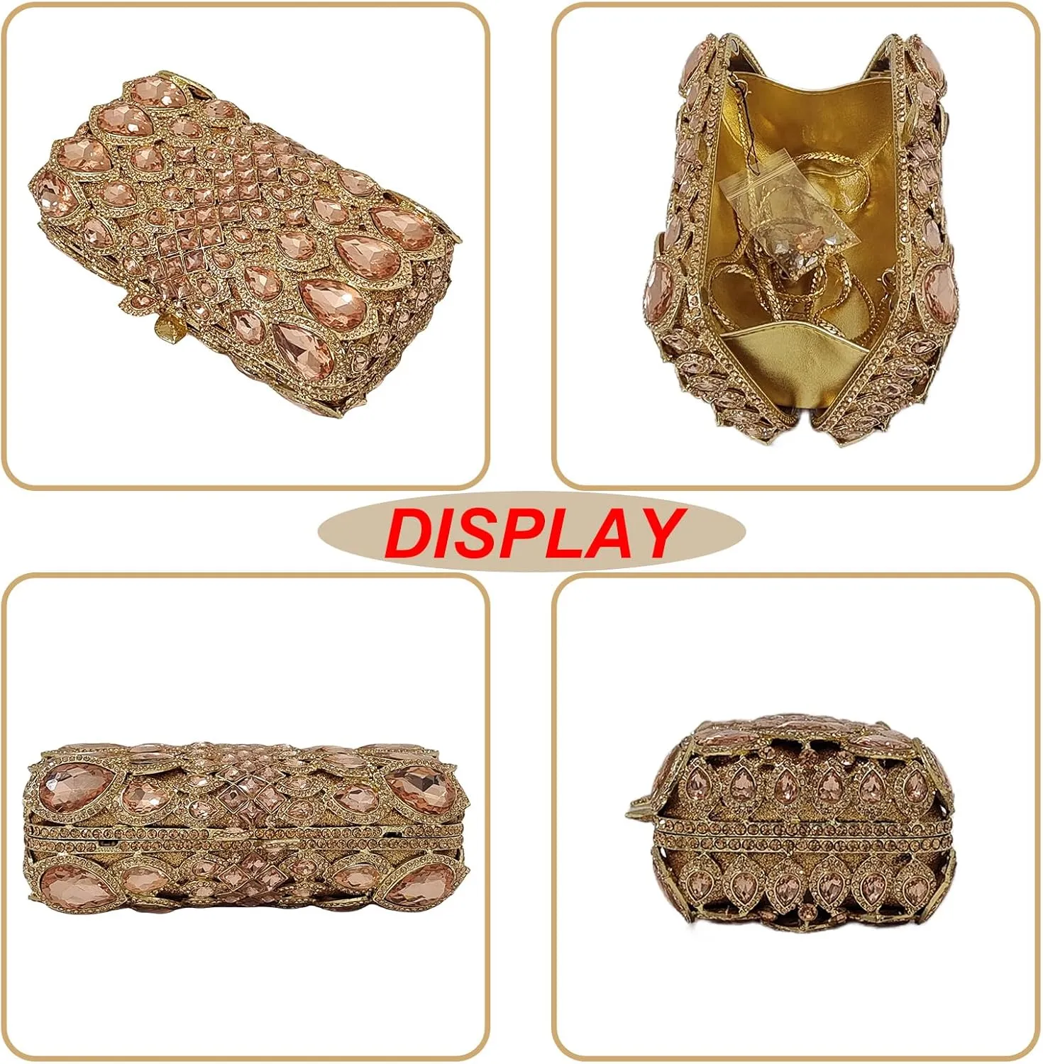 HUANG ZHUANG Elegant Crystal Clutch Women Sparkling Big Rhinestone Evening Bag Wedding Formal Party Handbag Banquet