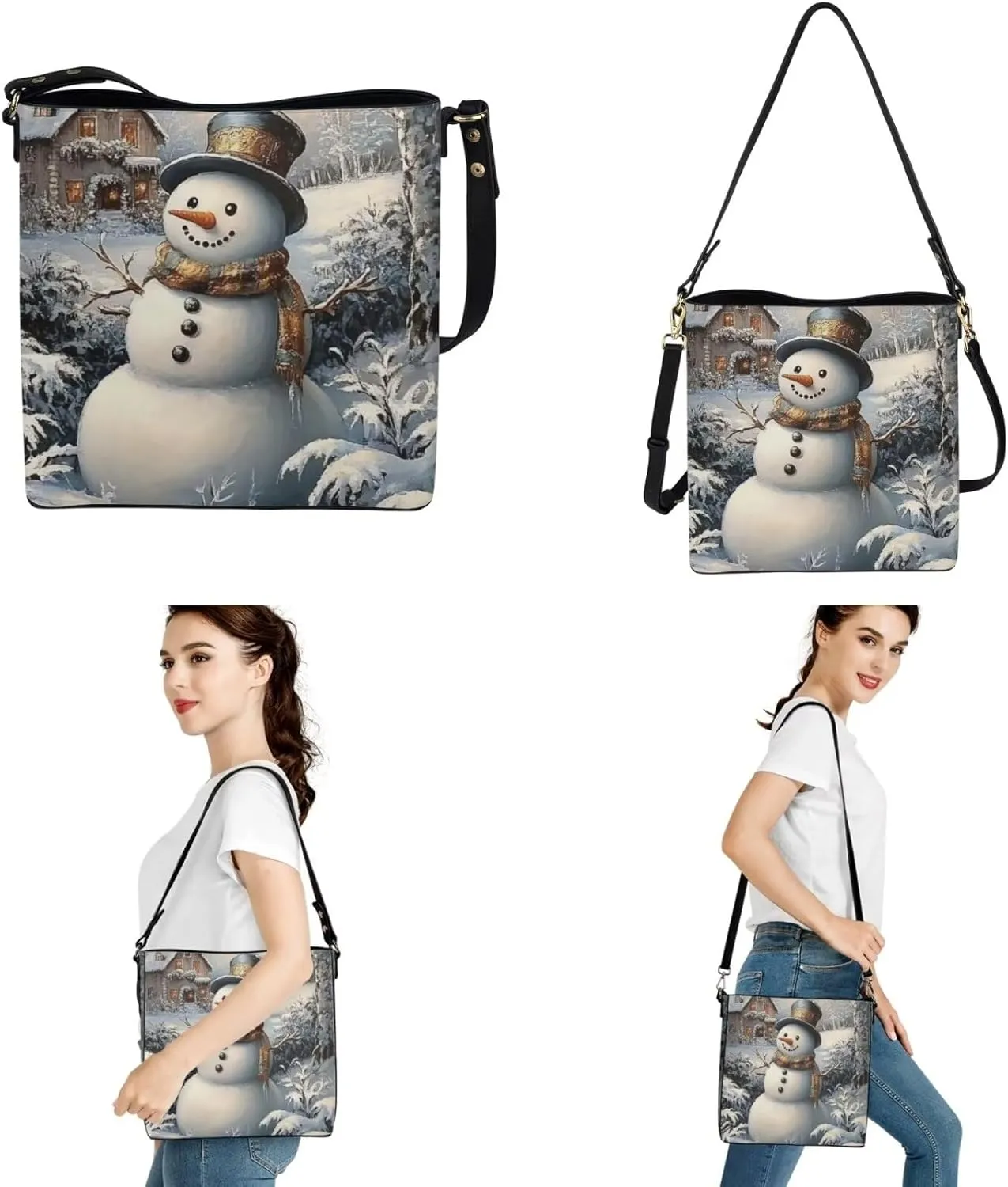 HUGS IDEA Bucket Bag with Zipper Around Wallets Full Set of 2 Packs Large PU Leather Crossbody Hobo Bags