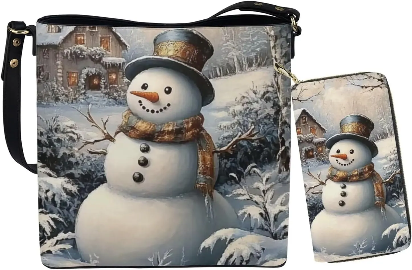 HUGS IDEA Bucket Bag with Zipper Around Wallets Full Set of 2 Packs Large PU Leather Crossbody Hobo Bags
