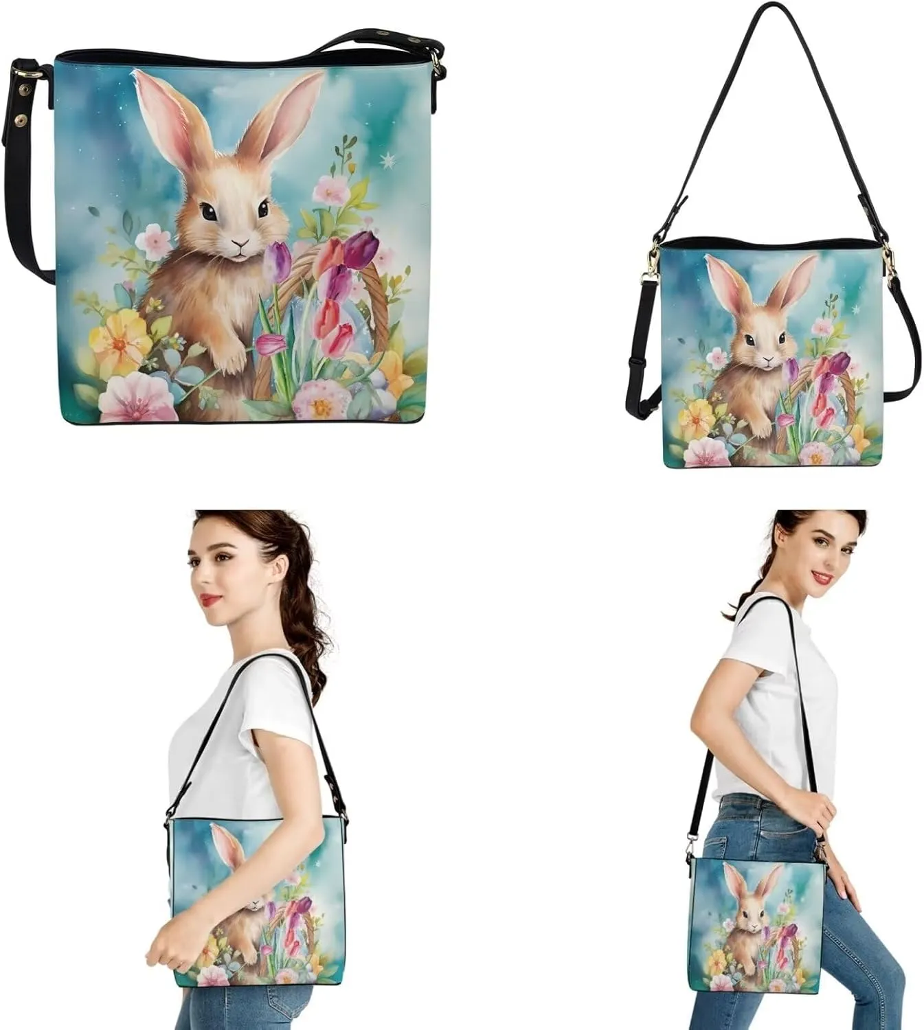 HUGS IDEA Hobo Bag for Women Bucket Bag Leather Tote Bag Shoulder Purse Handbag with Zipper