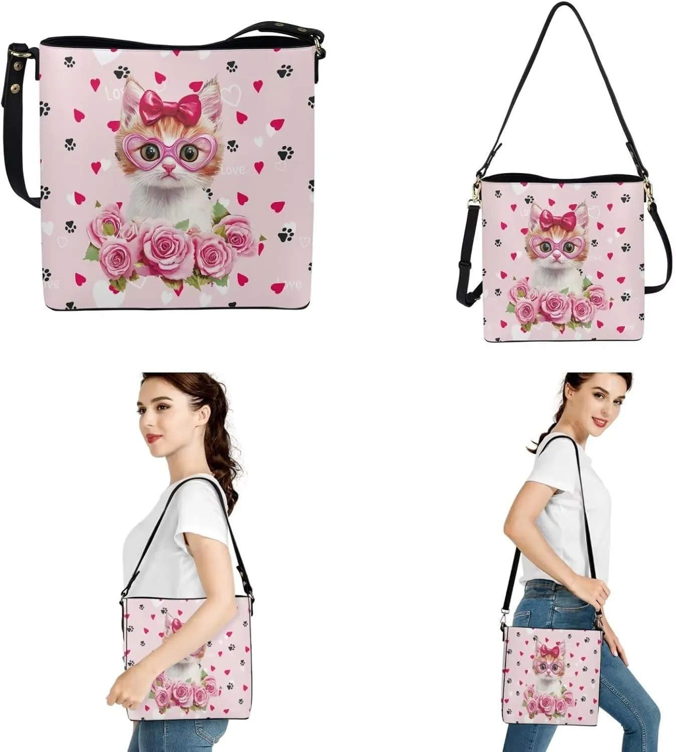 HUGS IDEA Women Handbags PU LeatherBucket Bag Big Capacity Tote Handbag Hobo Crossbody Bucket Purse