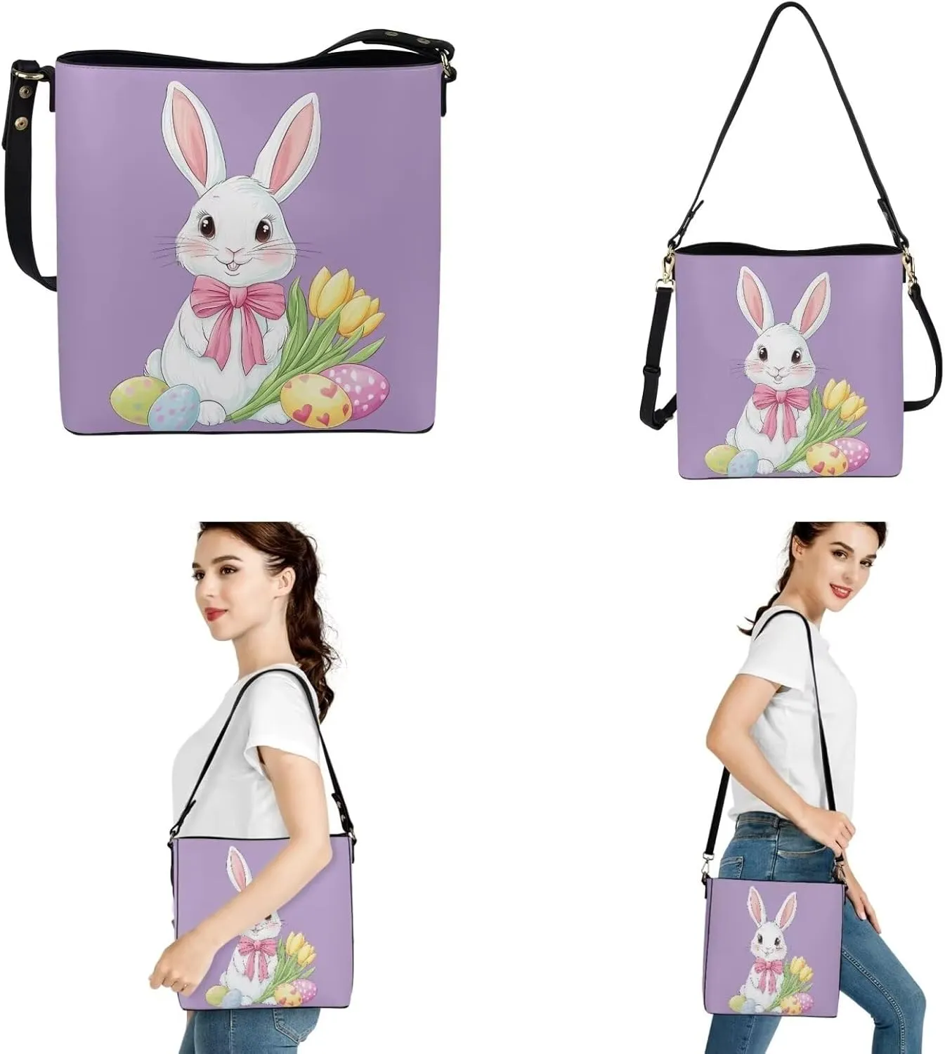 HUGS IDEA Women Handbags PU LeatherBucket Bag Big Capacity Tote Handbag Hobo Crossbody Bucket Purse
