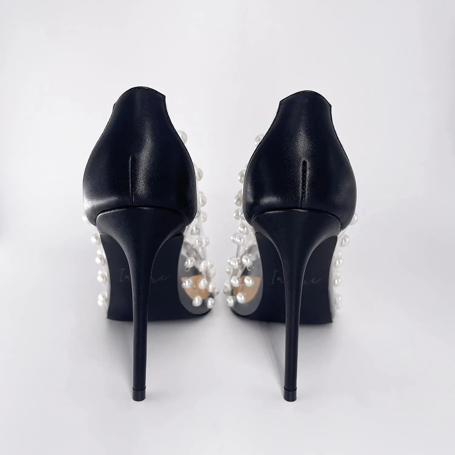 iadore Women's Pumps,11cm Pointed Toe Women High Heel Shoes Fashion Pearl Studded PVC Clear Heels Party Dress Pump Shoes