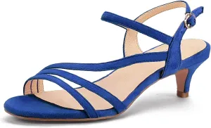 IDIFU Women's Dressy Strappy 2 Inch Low Kitten Heel Open Toe Sandals Dress Shoes for Woman Lady in Bridal Dance Evening