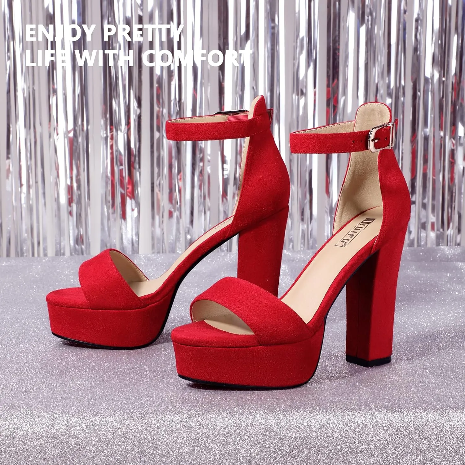 IDIFU Women's Platform Chunky High Heel Sexy Sandals Ankle Strap Open Toe Heeled Shoes for Wedding Party Evening