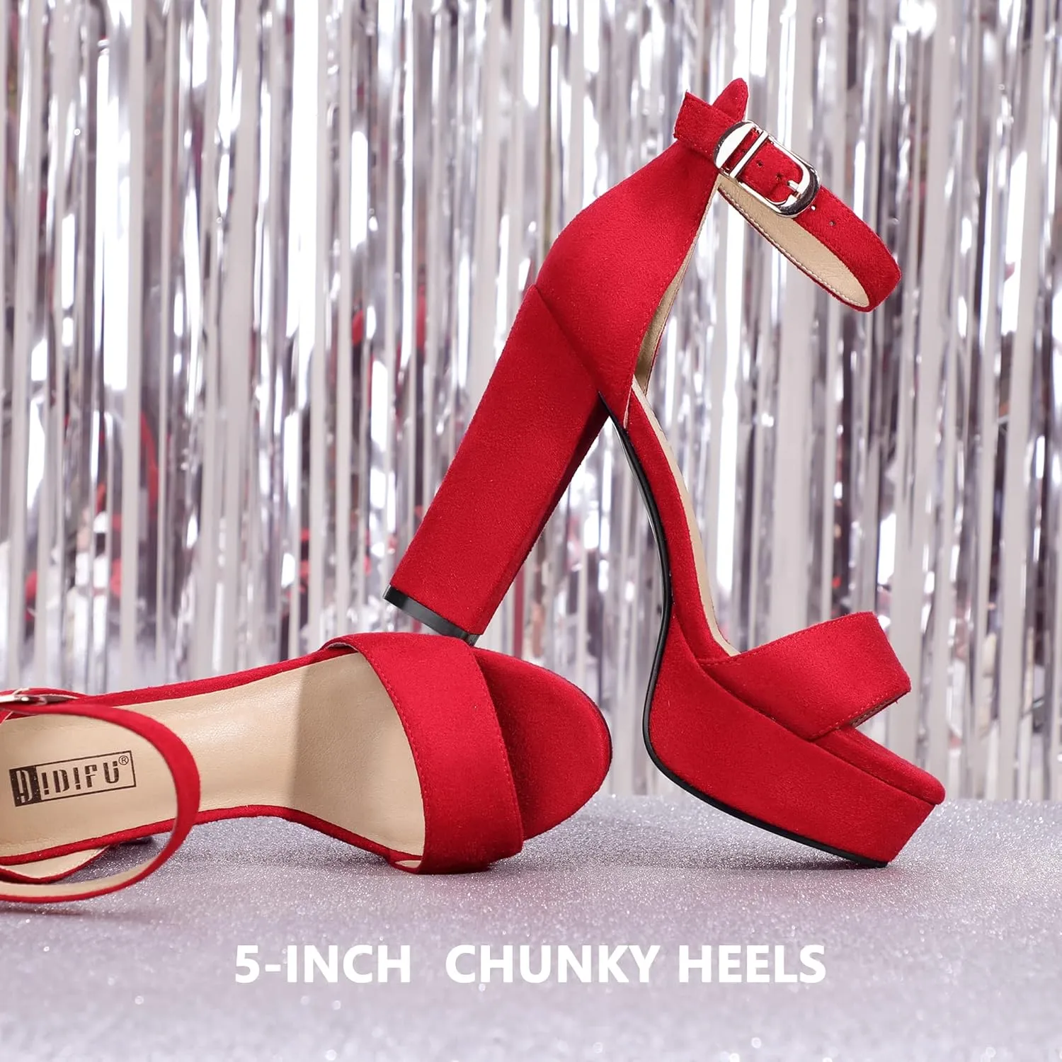 IDIFU Women's Platform Chunky High Heel Sexy Sandals Ankle Strap Open Toe Heeled Shoes for Wedding Party Evening