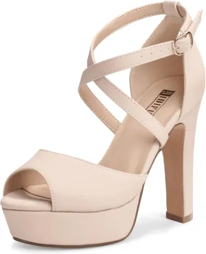 IDIFU Women's Platform Chunky High Heels Dress Sandals Peep Toe Ankle Strap Wedding Party Evening Shoes for Women Bride