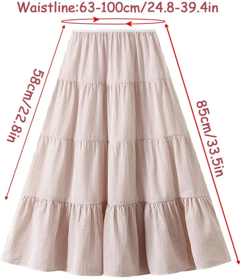 ikasus Women's Pleated A-Line Midi Skirt High Waist Swing Flare Sweet A-Line Flare Dress with Adjustable Waistband for Lady, Pink