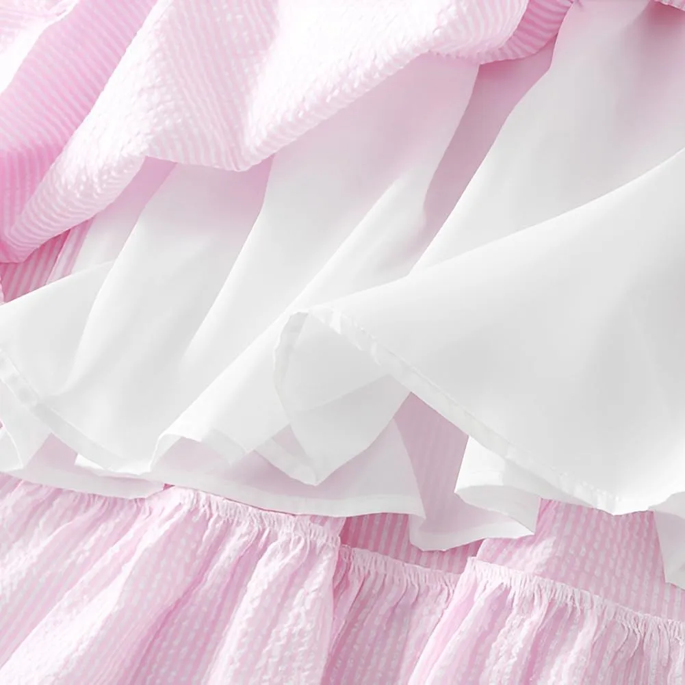 ikasus Women's Pleated A-Line Midi Skirt High Waist Swing Flare Sweet A-Line Flare Dress with Adjustable Waistband for Lady, Pink