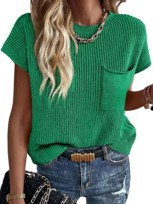 Imily Bela Summer Short Sleeve Sweater for Women 2025 Crew Neck Ribbed Knit Vests Trendy Pullover Tops