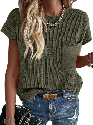 Imily Bela Summer Short Sleeve Sweater for Women 2025 Crew Neck Ribbed Knit Vests Trendy Pullover Tops