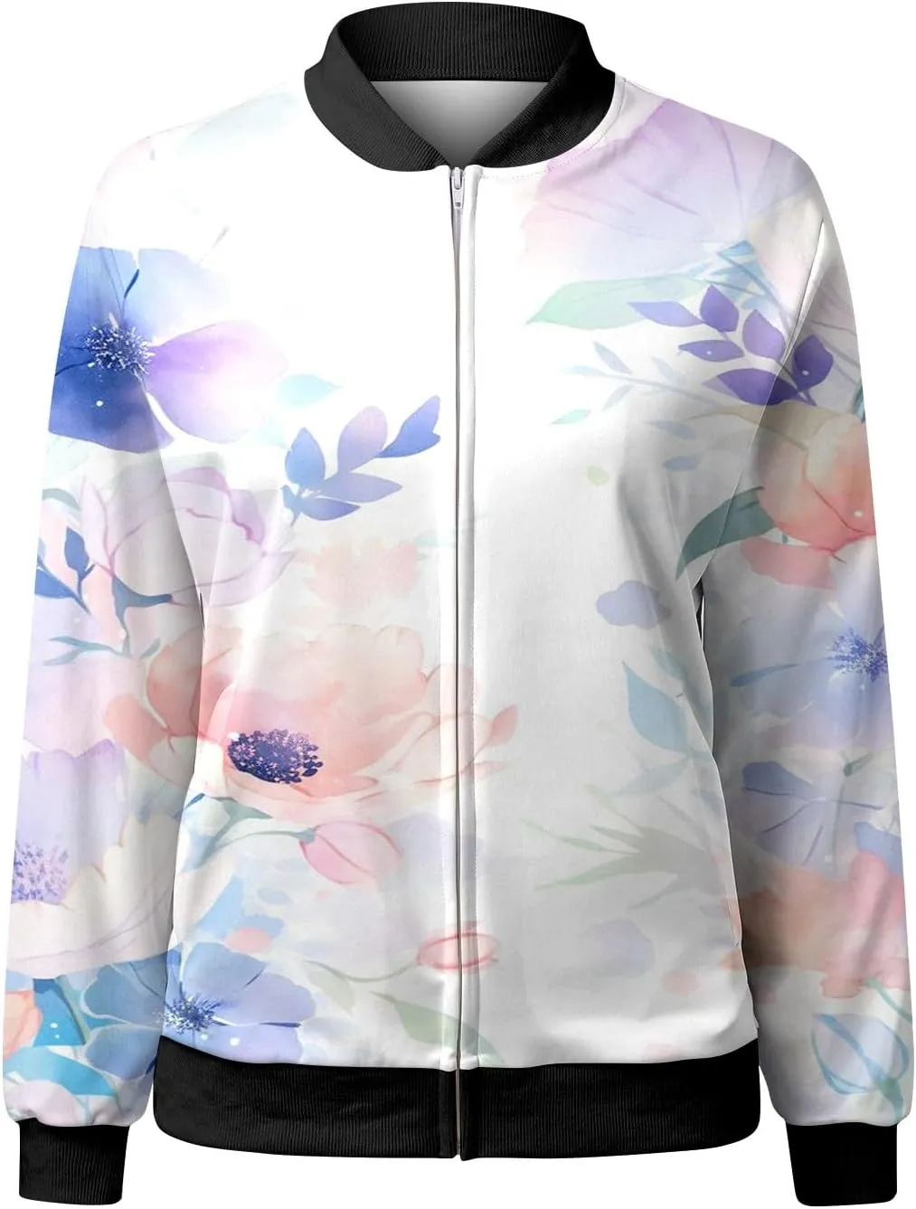 Jacket for Women Trendy Square Thin Pocket Jacket Blouse Coat Baseball Top Women's Casual Floral Bomber Jacket Coat