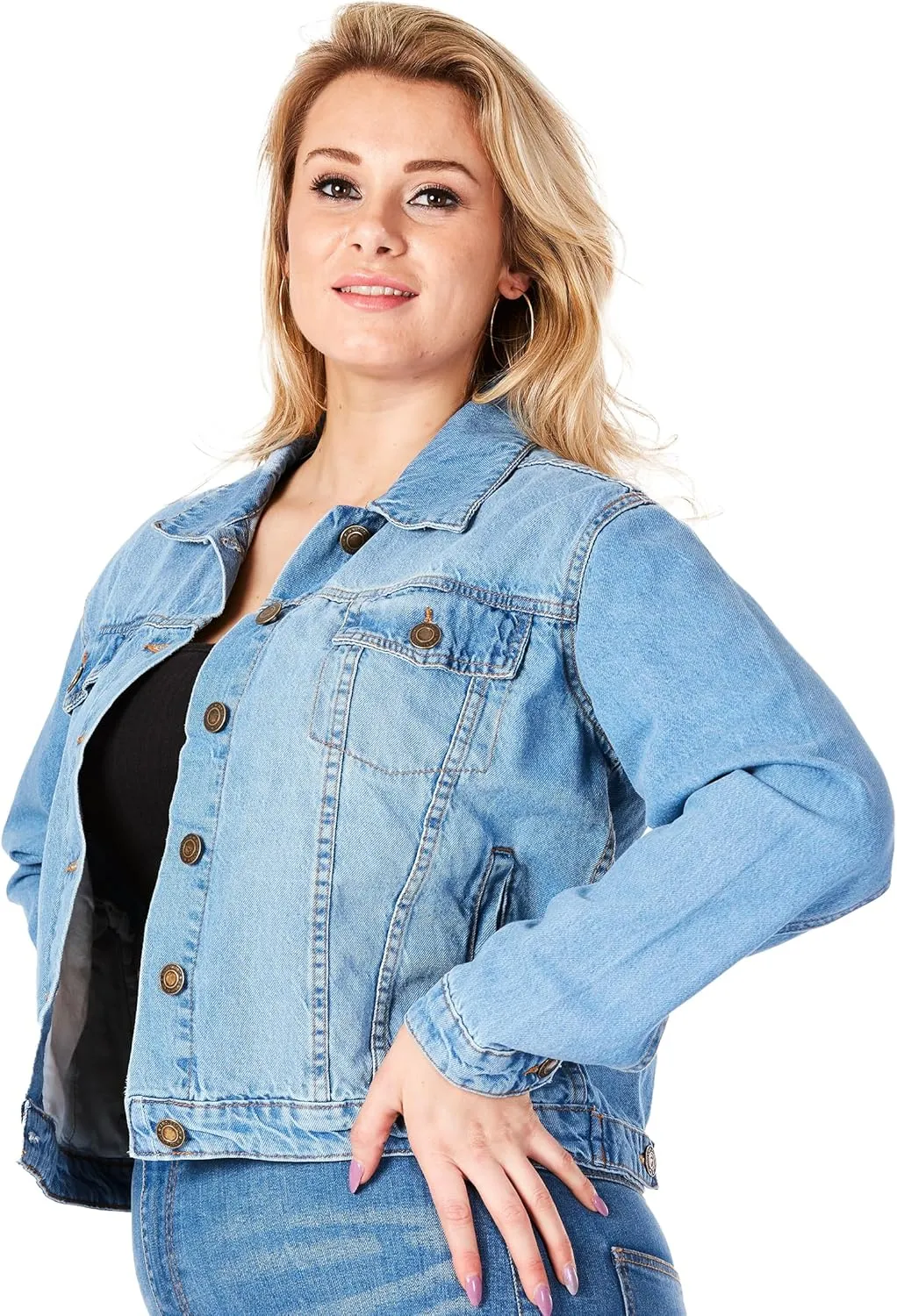 Jean Jacket Women - Long Sleeves Button Down Denim Jacket for Women Clothing in Regular Fit & Oversized with Waist Adjuster