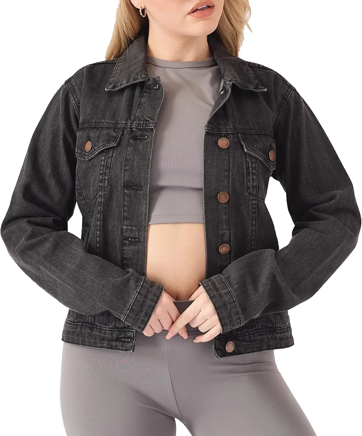 Jean Jacket Women - Long Sleeves Button Down Denim Jacket for Women Clothing in Regular Fit & Oversized with Waist Adjuster