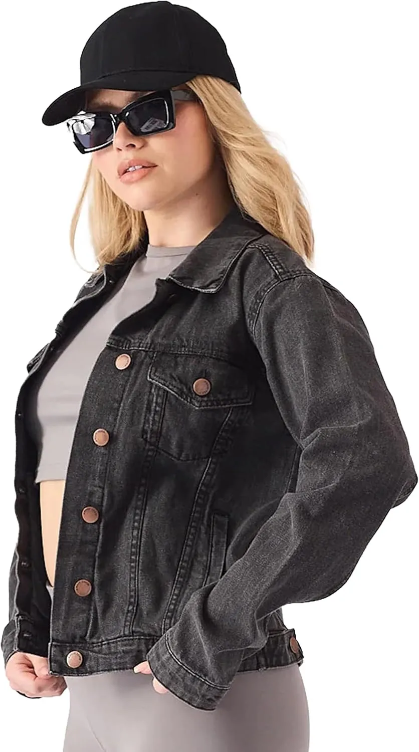 Jean Jacket Women - Long Sleeves Button Down Denim Jacket for Women Clothing in Regular Fit & Oversized with Waist Adjuster