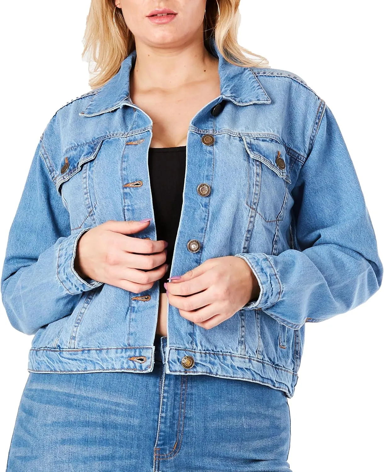 Jean Jacket Women - Long Sleeves Button Down Denim Jacket for Women Clothing in Regular Fit & Oversized with Waist Adjuster