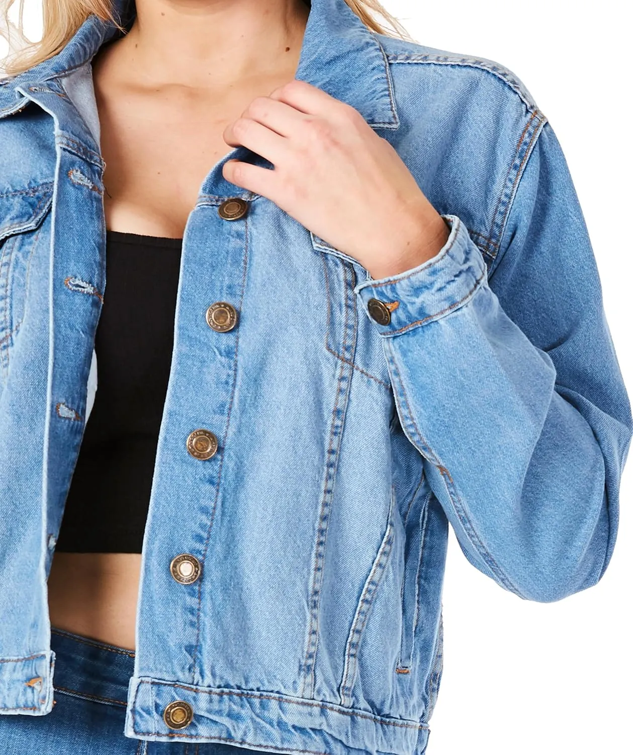 Jean Jacket Women - Long Sleeves Button Down Denim Jacket for Women Clothing in Regular Fit & Oversized with Waist Adjuster