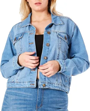 Jean Jacket Women - Long Sleeves Button Down Denim Jacket for Women Clothing in Regular Fit & Oversized with Waist Adjuster