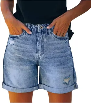 Jean Shorts Womens High Waisted Denim Shorts Summer Ripped Shorts Casual Hot Short Pants with Pockets