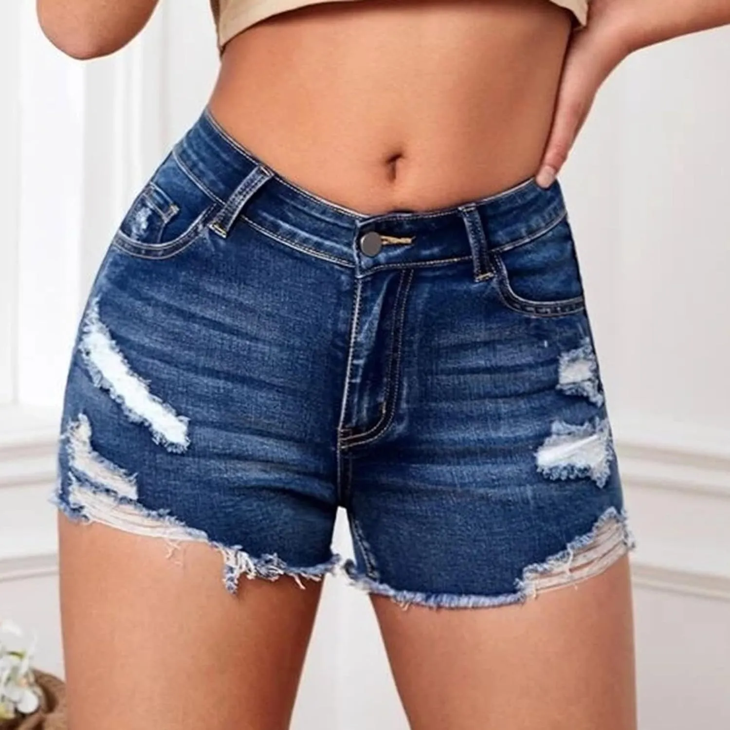 Jean Shorts Womens High Waisted Denim Shorts Summer Ripped Shorts Casual Hot Short Pants with Pockets