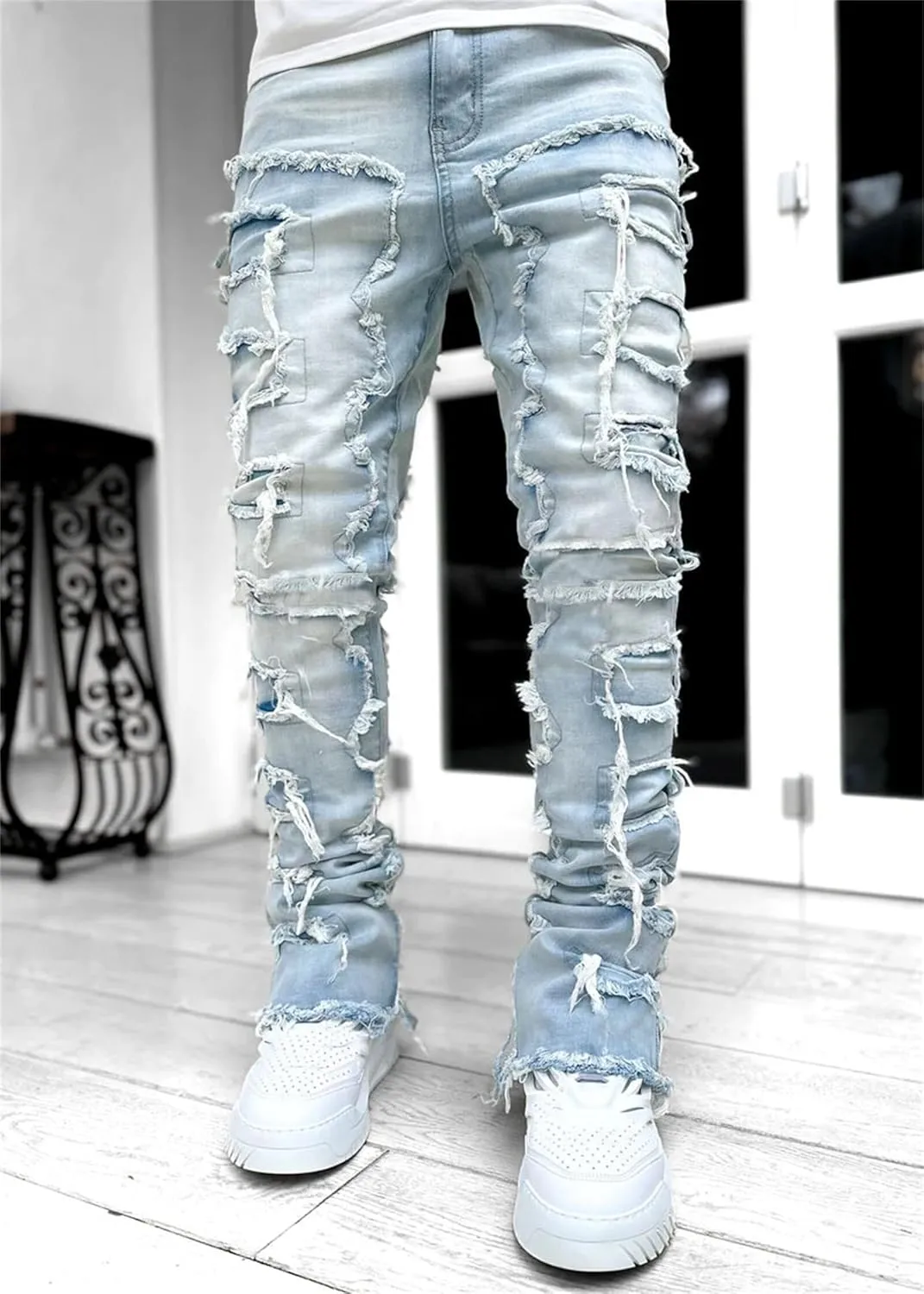 Jeans Men Skinny Ripped Jeans Slim Fit Denim Pants Straight Fashion Stretch Trouser