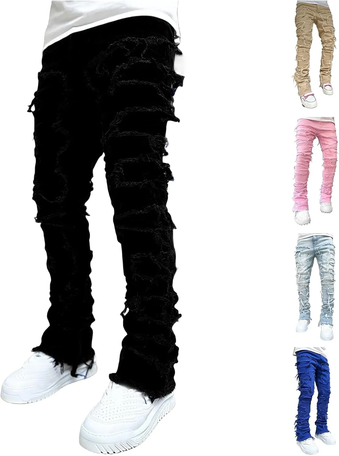 Jeans Men Skinny Ripped Jeans Slim Fit Denim Pants Straight Fashion Stretch Trouser