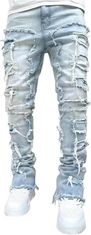 Jeans Men Skinny Ripped Jeans Slim Fit Denim Pants Straight Fashion Stretch Trouser