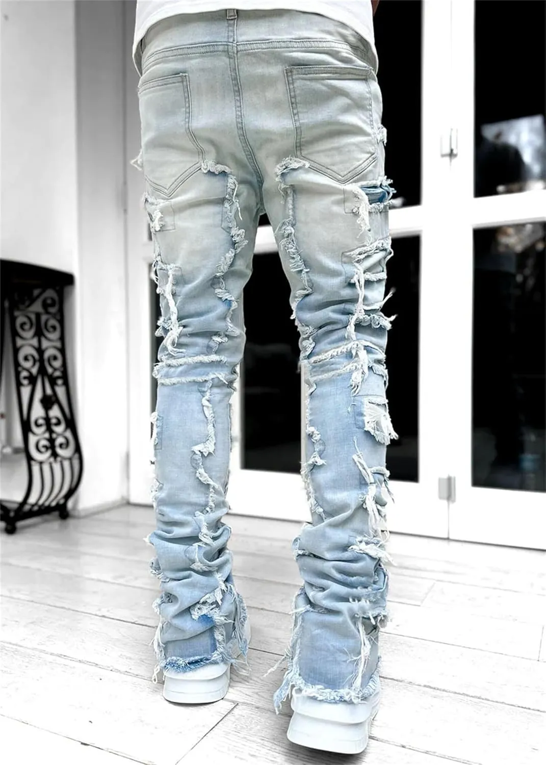 Jeans Men Skinny Ripped Jeans Slim Fit Denim Pants Straight Fashion Stretch Trouser
