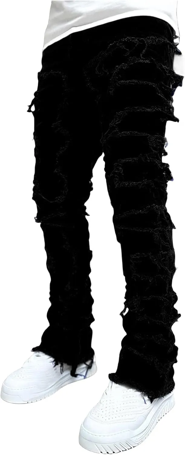 Jeans Men Skinny Ripped Jeans Slim Fit Denim Pants Straight Fashion Stretch Trouser