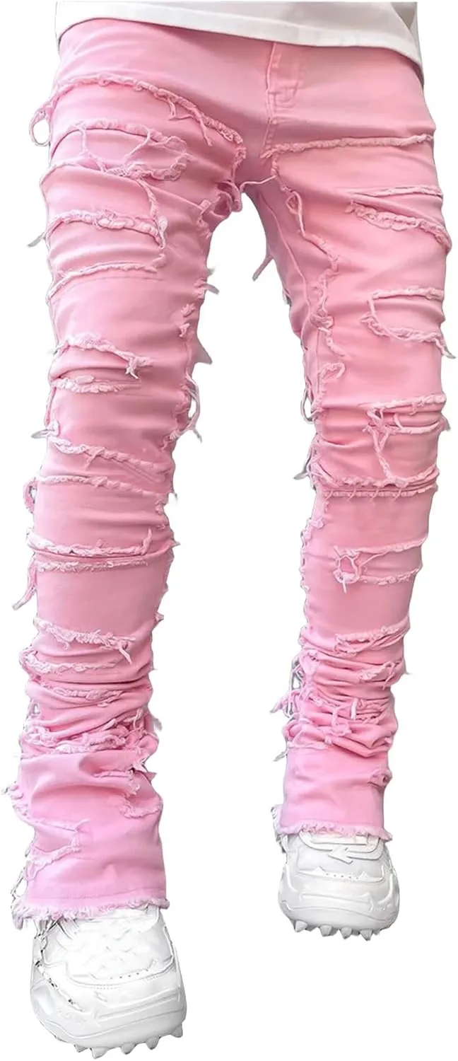 Jeans Men Skinny Ripped Jeans Slim Fit Denim Pants Straight Fashion Stretch Trouser
