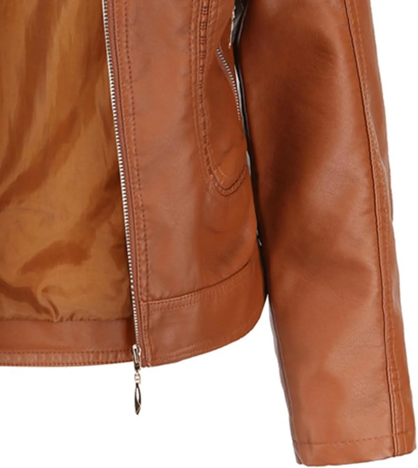 JEsilunmaMY Women's Solid Color Motorcycle Leather Jacket Stand Collar Zip Up Moto Biker Outwear Casual Loose Bomber Coats