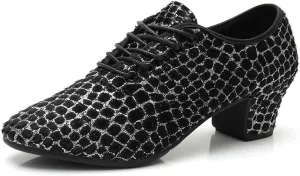 JUODVMP Women's Professional Lace-up Fabric Latin Salsa Tango Ballroom Practice Dance Shoes,Model MFFMM