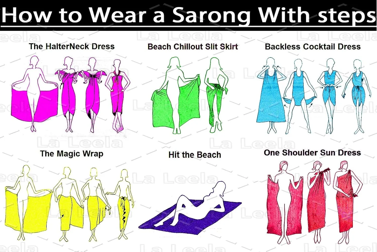 LA LEELA Women Beachwear Summer Long Chiffon Beach Sarong Coverups Swimsuit Bikini Sheer Wraps Bathing Suit Cover up