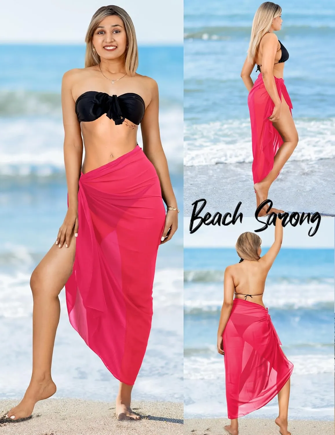 LA LEELA Women Beachwear Summer Long Chiffon Beach Sarong Coverups Swimsuit Bikini Sheer Wraps Bathing Suit Cover up