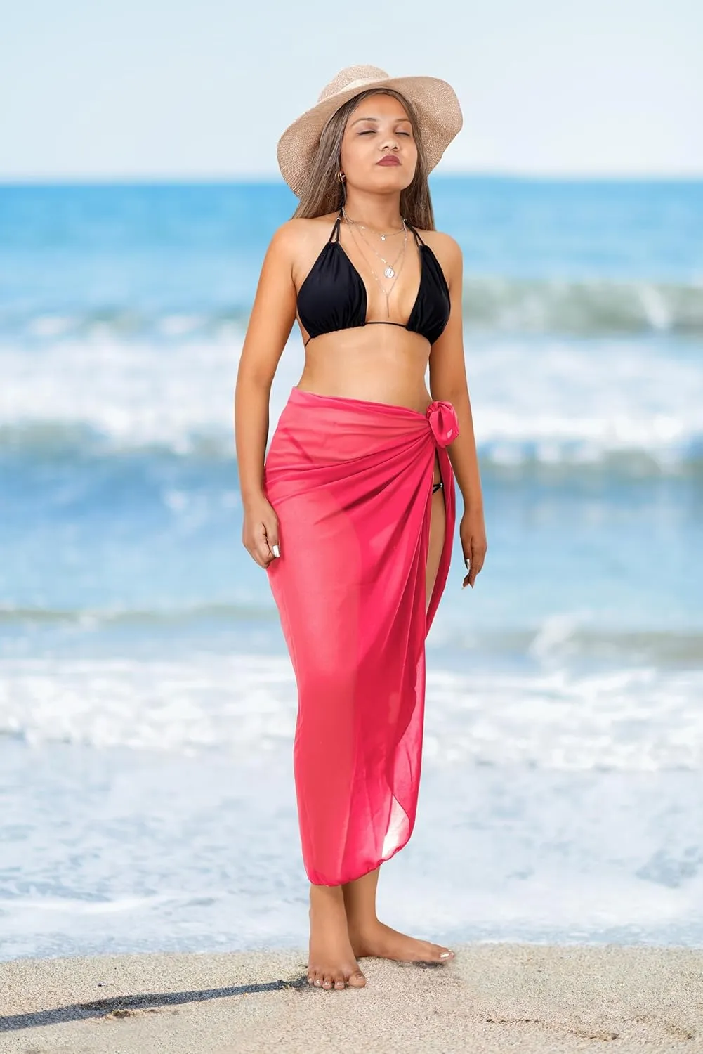 LA LEELA Women Beachwear Summer Long Chiffon Beach Sarong Coverups Swimsuit Bikini Sheer Wraps Bathing Suit Cover up