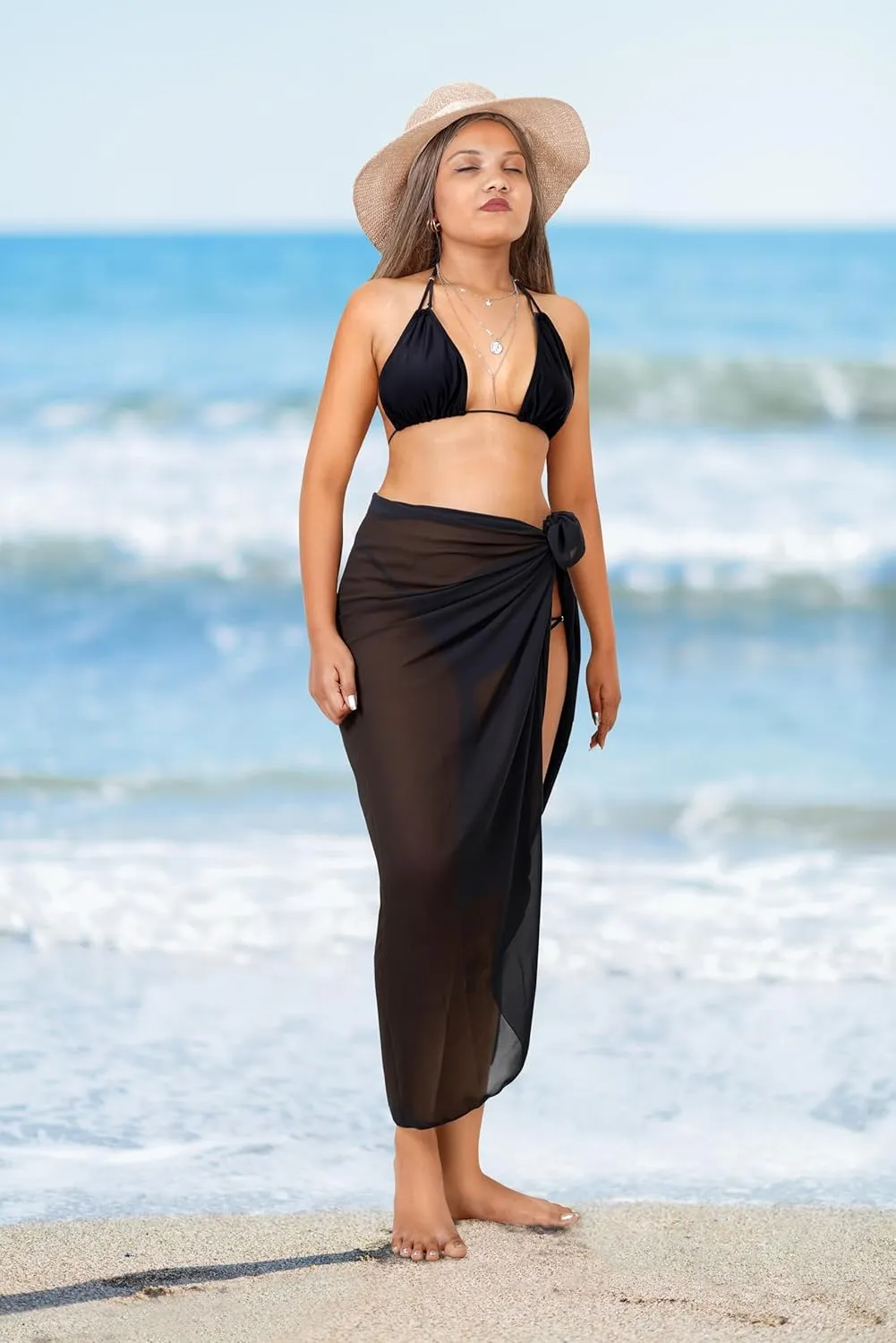 LA LEELA Women Beachwear Summer Long Chiffon Beach Sarong Coverups Swimsuit Bikini Sheer Wraps Bathing Suit Cover up