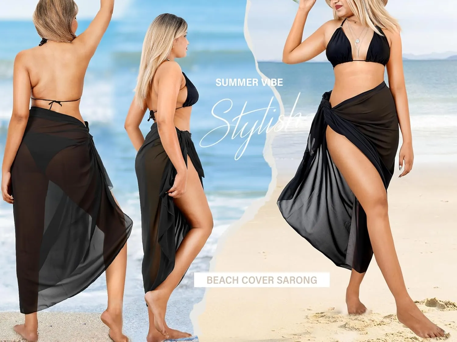 LA LEELA Women Beachwear Summer Long Chiffon Beach Sarong Coverups Swimsuit Bikini Sheer Wraps Bathing Suit Cover up