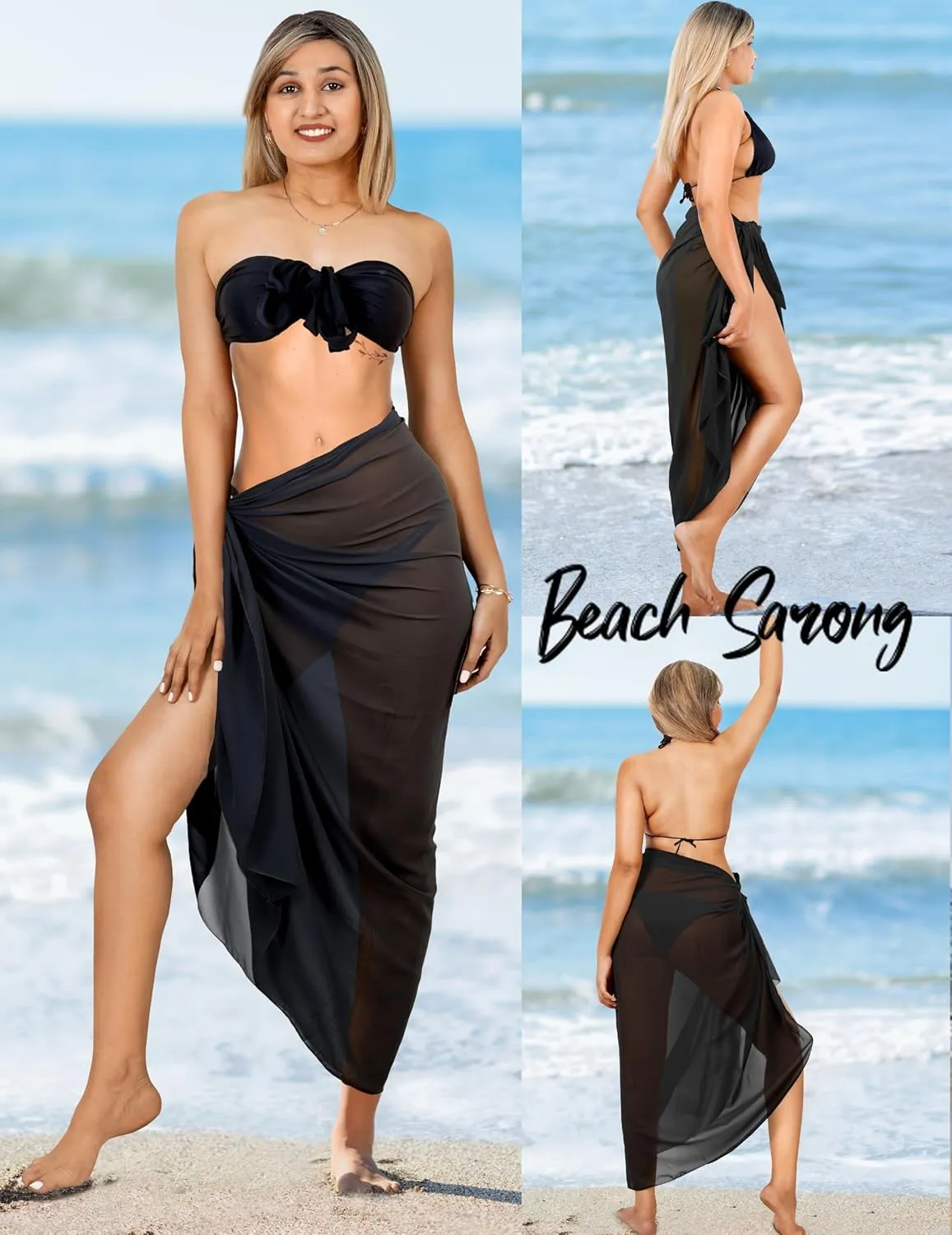 LA LEELA Women Beachwear Summer Long Chiffon Beach Sarong Coverups Swimsuit Bikini Sheer Wraps Bathing Suit Cover up
